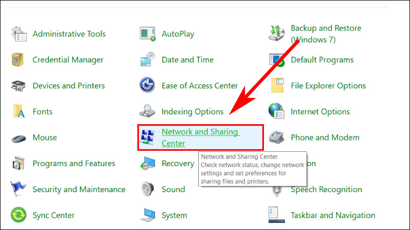 Mở Network and Sharing Center Mở Network and Sharing Center